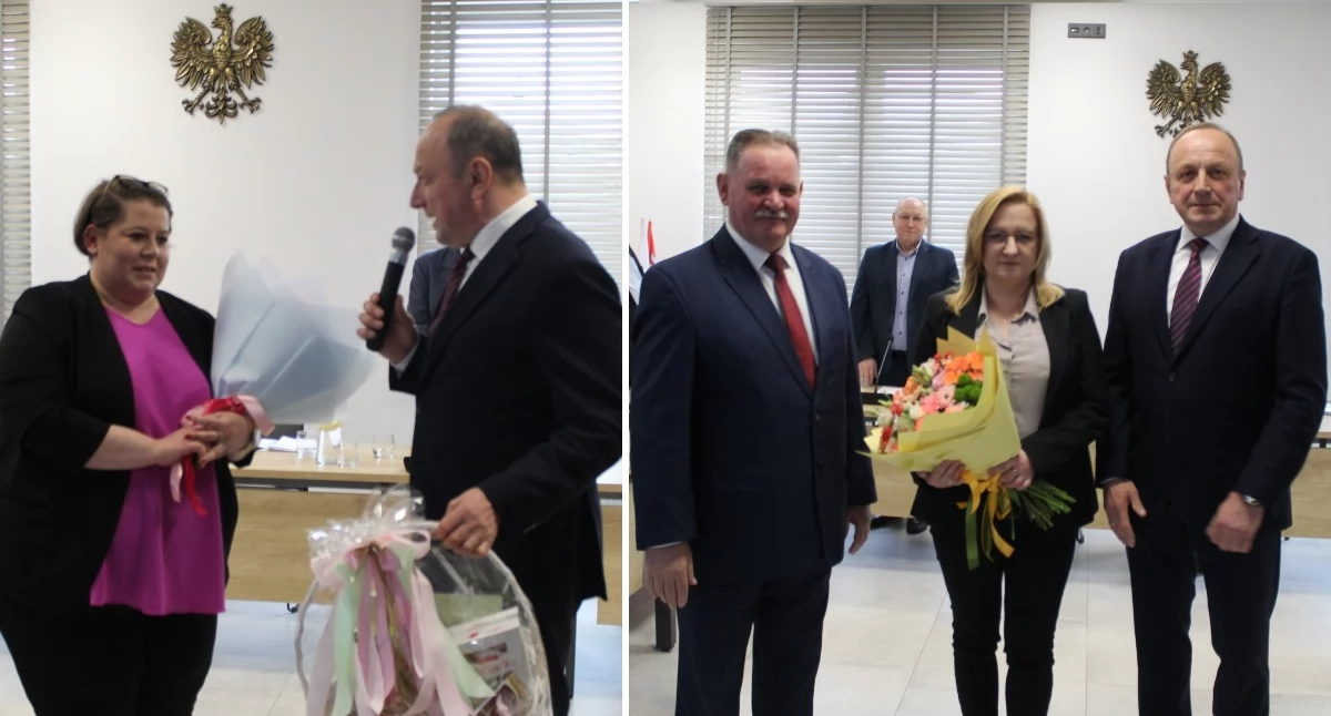 Z lewej podziękowanie dla Marty Harasimiuk, z prawej nowa skarbnik Małgorzata Toczyska