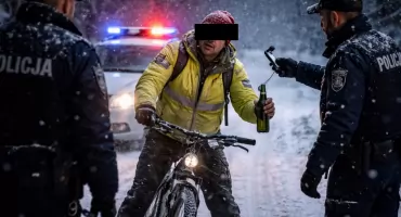 Rowerzysta z promilami wpadł w mroźny dzień